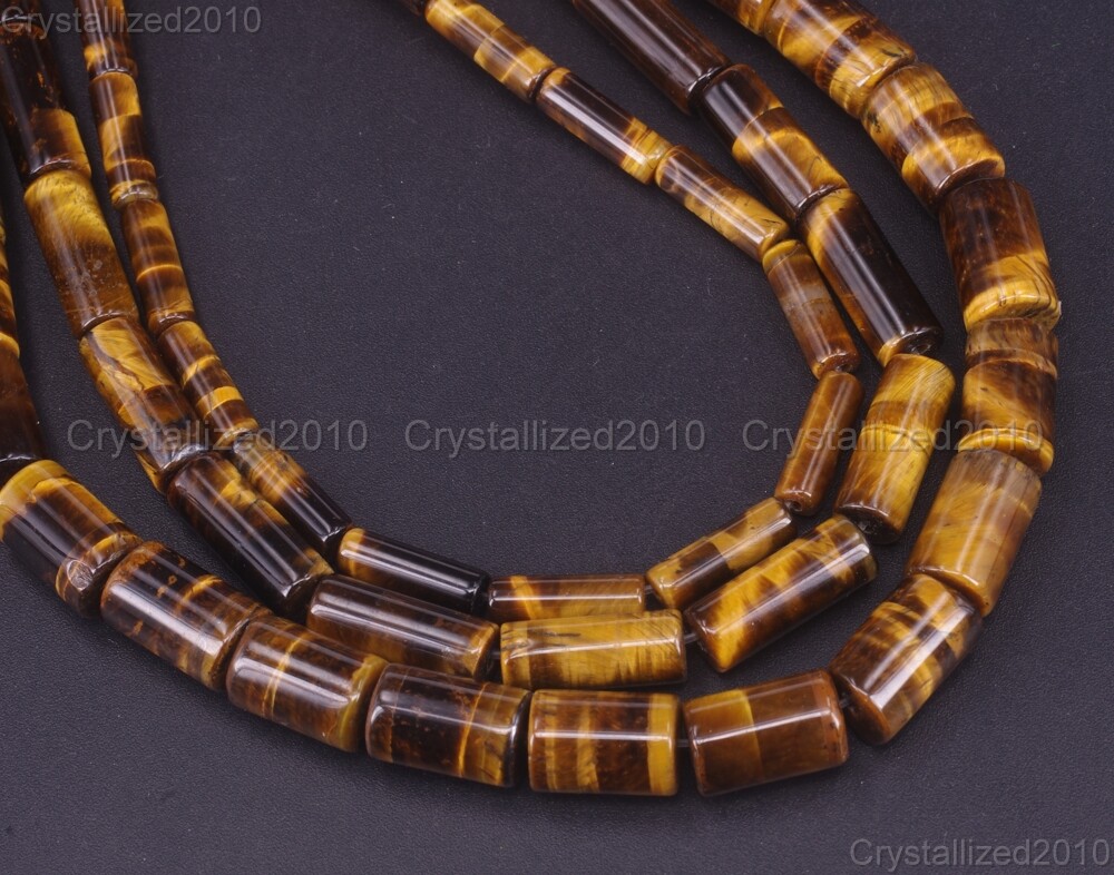 Natural Gemstone Tiger’s Eye Tube Spacer Beads 4mm 6mm 8mm 10mm 12mm 16mm 15.5″