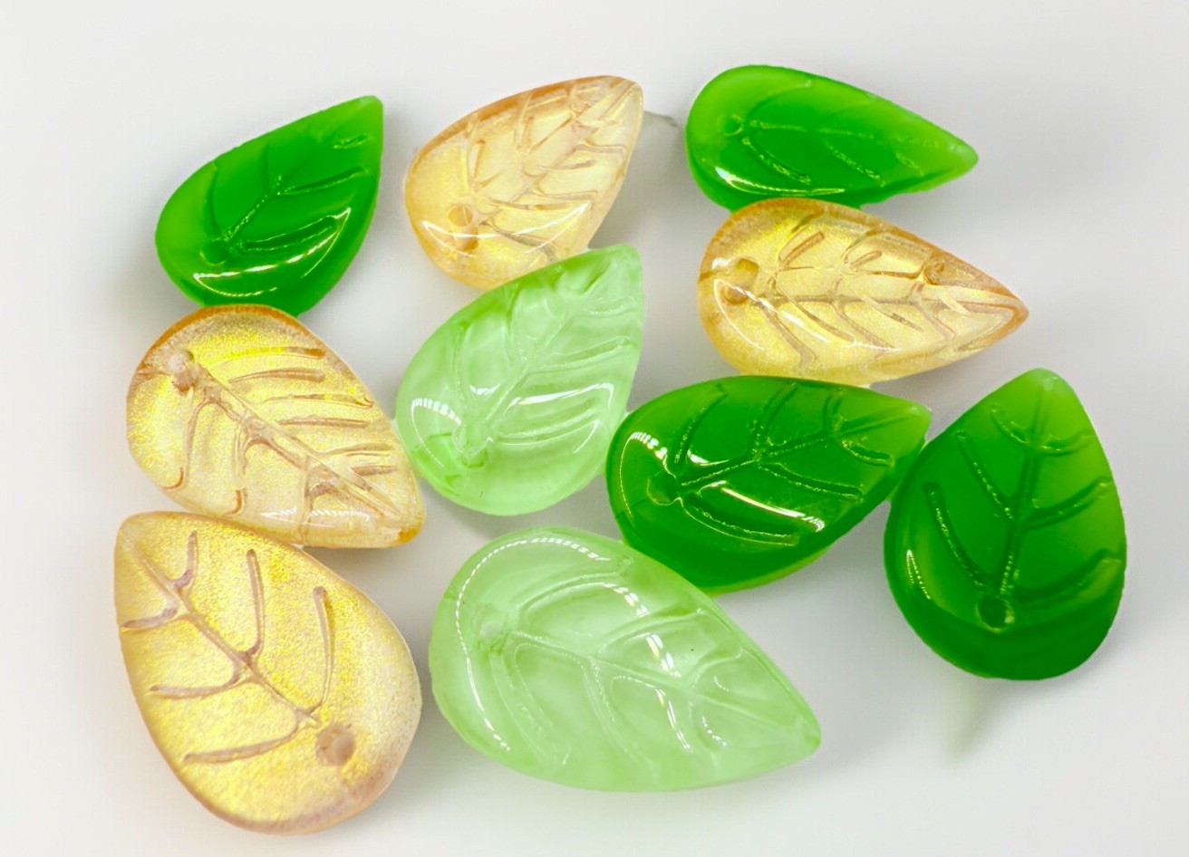 Glass Leaf Beads Mixed Colors With Accents 17mm Qty:10