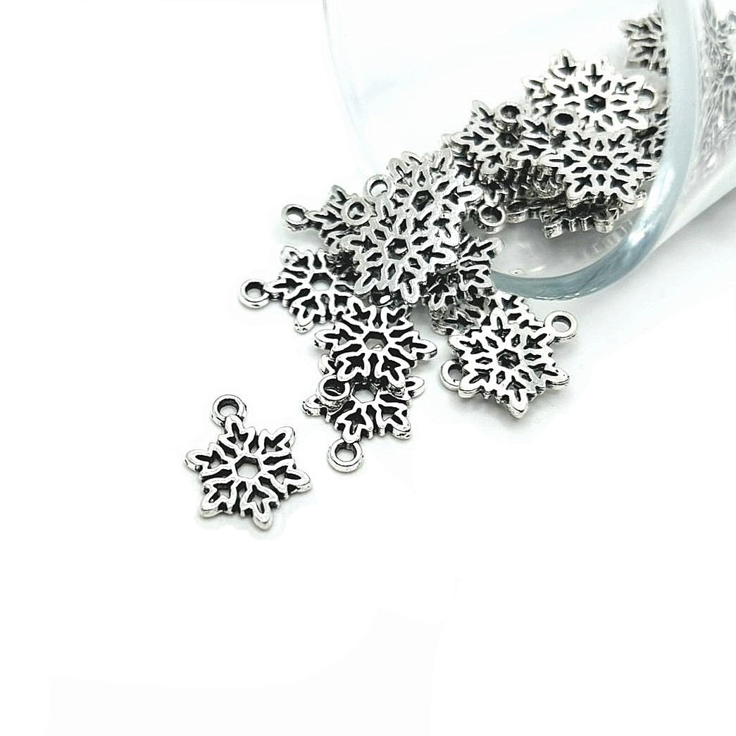 Small Silver Snowflake Christmas charms, 15x11mm – US Seller