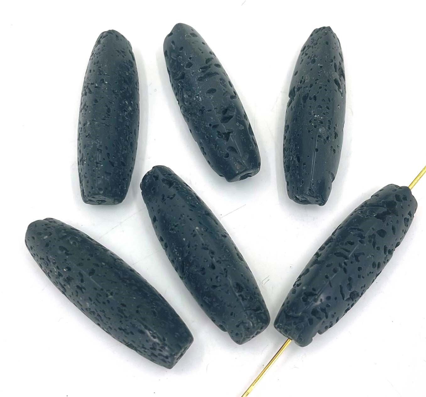 6 Black Lava Barrel Oval Aromatherapy, Essential Oil Diffuser Beads 30x10mm