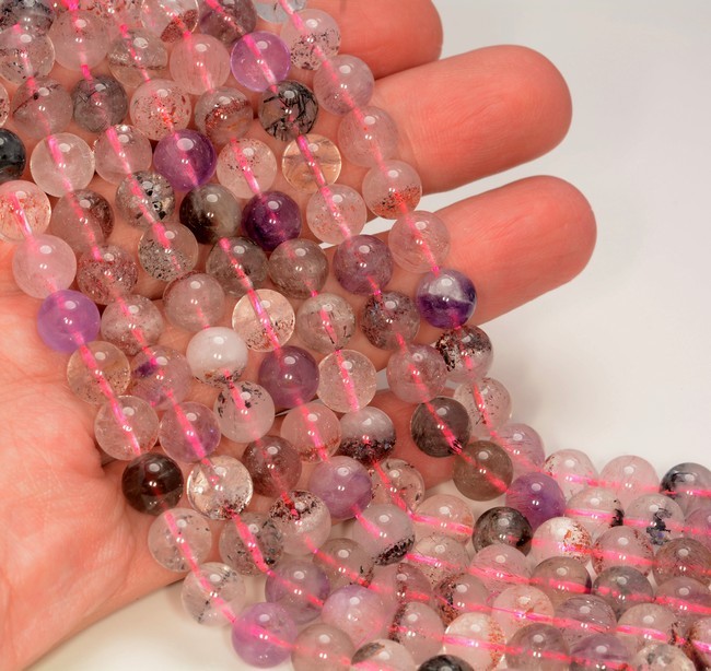 8-9MM MELODY QUARTZ CACOXENITE SUPER SEVEN GEMSTONE AA ROUND LOOSE BEADS 7″