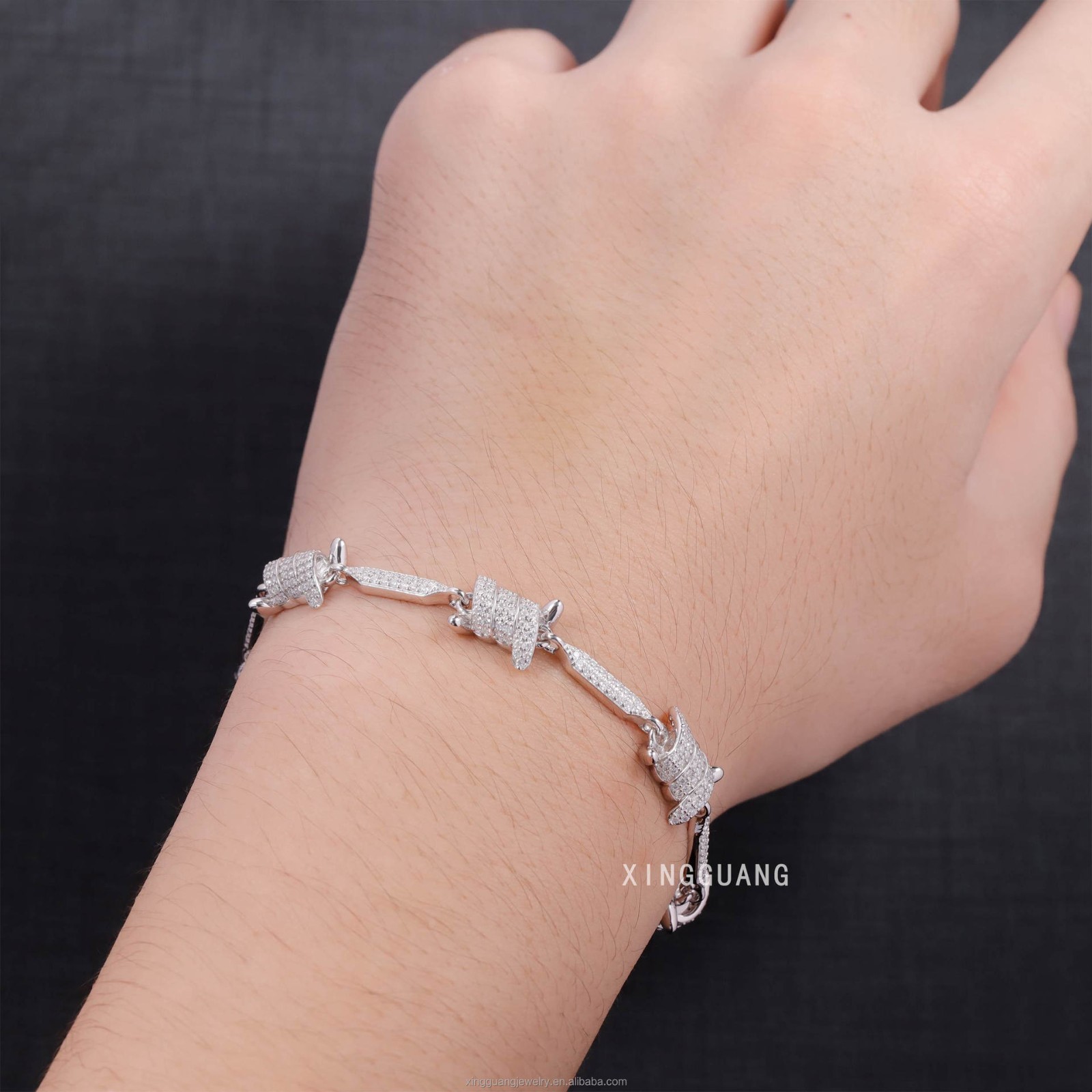 925 Solid Silver Cuban Chain Moissanite Diamond Knot Bracelet