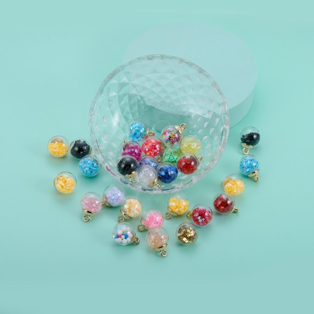 10pcs Charms Star Sequins Transparent Glass Ball 16mm Pendants Crafts Making Fin
