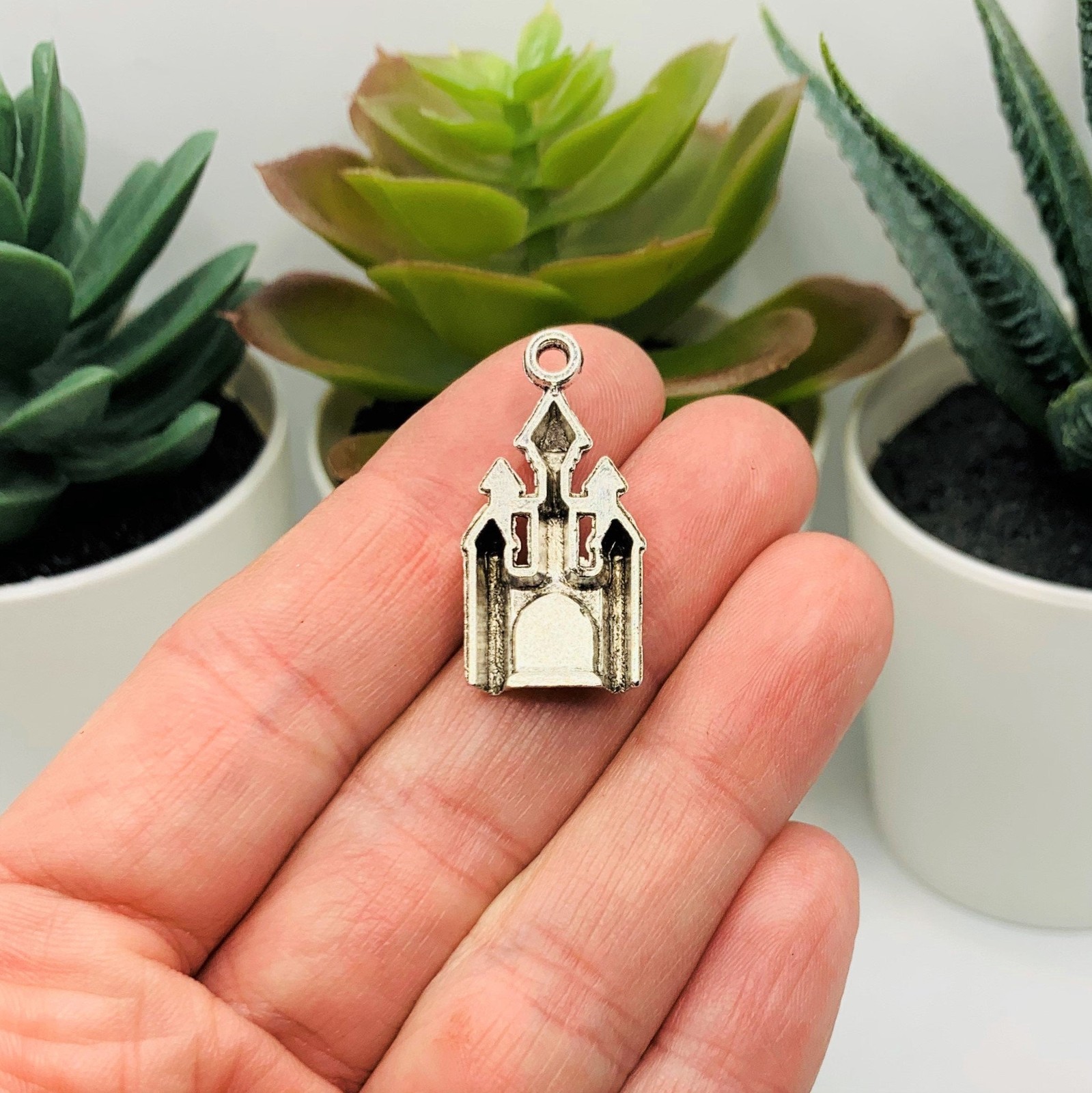 Silver Medieval Castle Charms, 28x14mm – US Seller