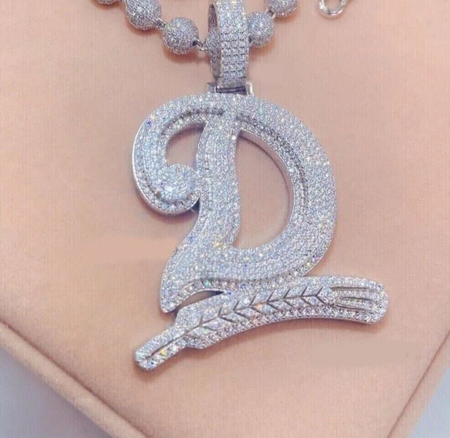 Men’s 925 Silver 2.48 Ct Round Cut Moissanite Custom Initial Letter D Pendant