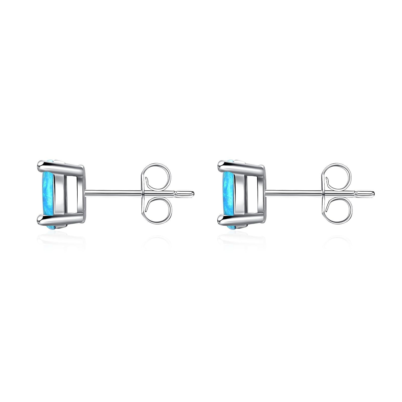 925 Sterling Silver Hypoallergenic Opal Stud Earrings, 8MM Blue Opal October Bir