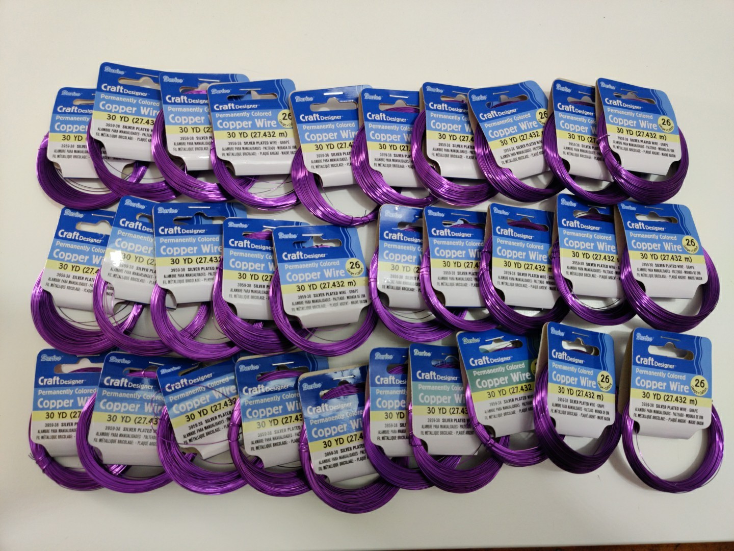 LOT OF 30 – DARICE CRAFT DESIGNER 26 GAUGE 30 YD GRAPE COLORED COPPER WIRE BULK