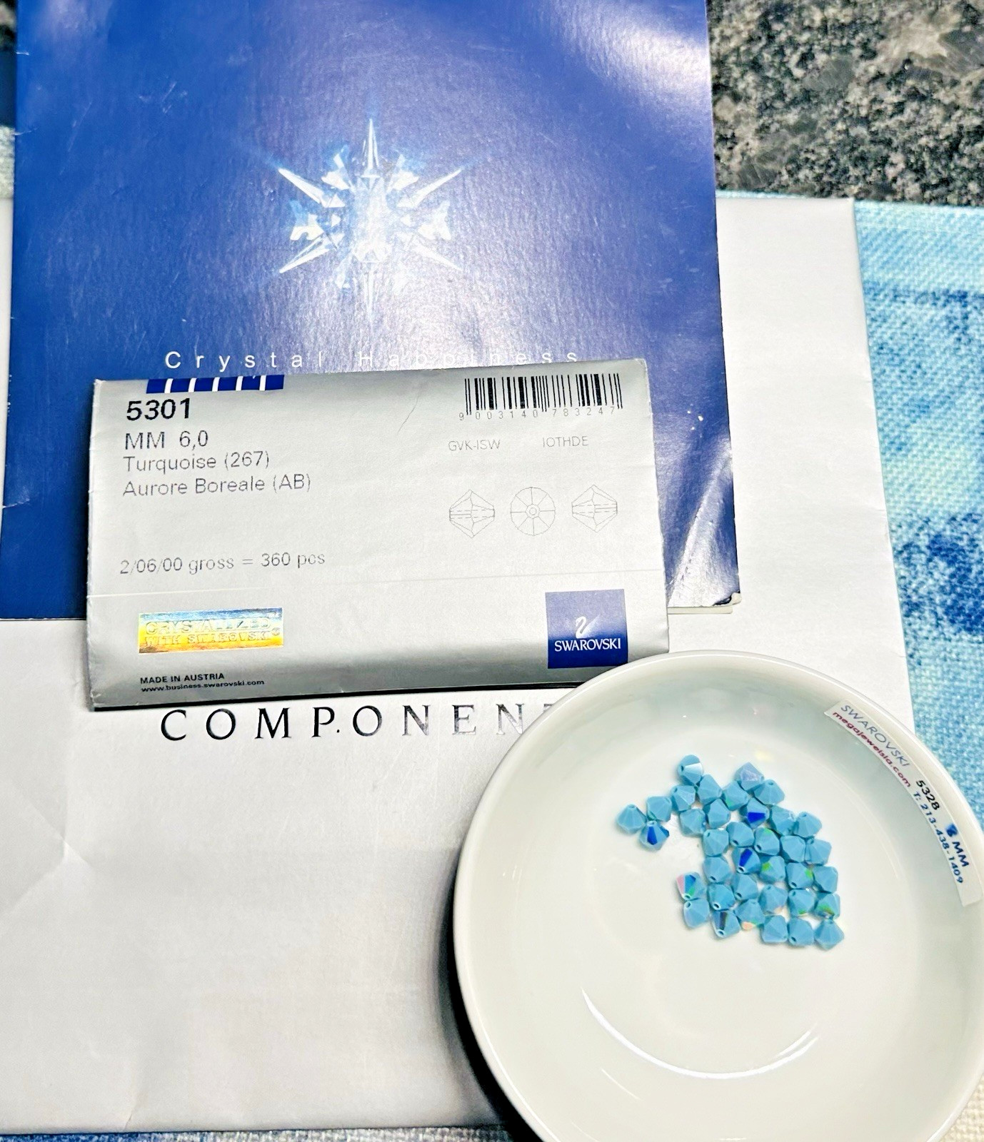 Swarovski 5328 6mm TURQUOISE AB Seal Pack 360pcs Austrian Bicone Rare Crystal