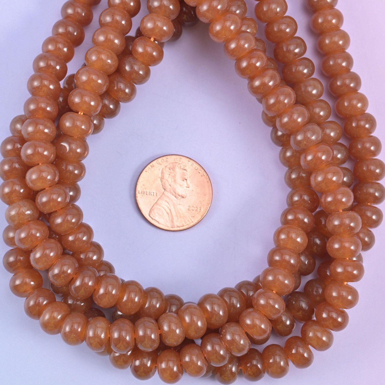 Caramel Color Dyed Jade Smooth Rondelle Beads Jewelry Making 5x8mm 15″ Strand