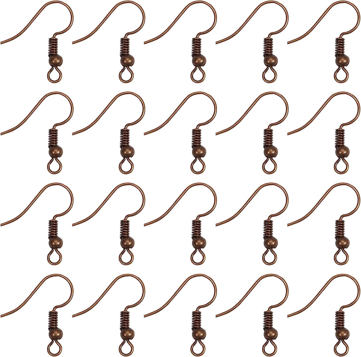 100Pcs Red Copper Earring Hooks, 20×17mm Copper Earrings with Ball and Coil W…