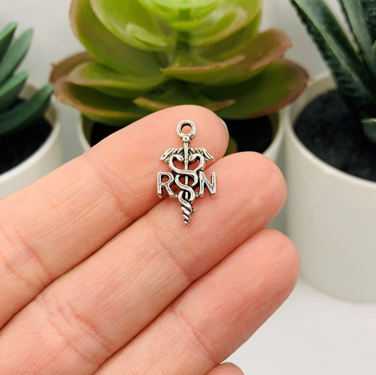 Silver RN with Caduceus Charms, 20x11mm – US Seller