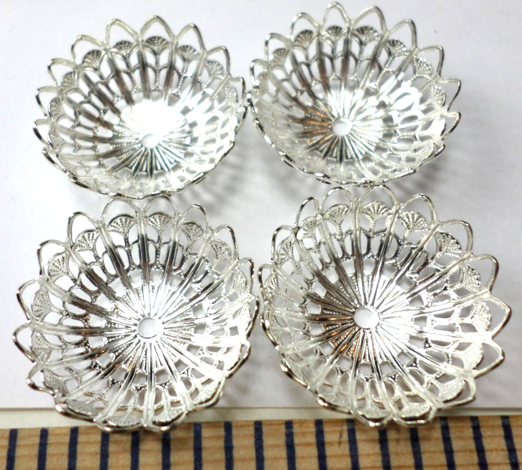 15 Vintage Shiny Silver Art Deco Filigree Round Huge Bell Bead Caps 26x10mm