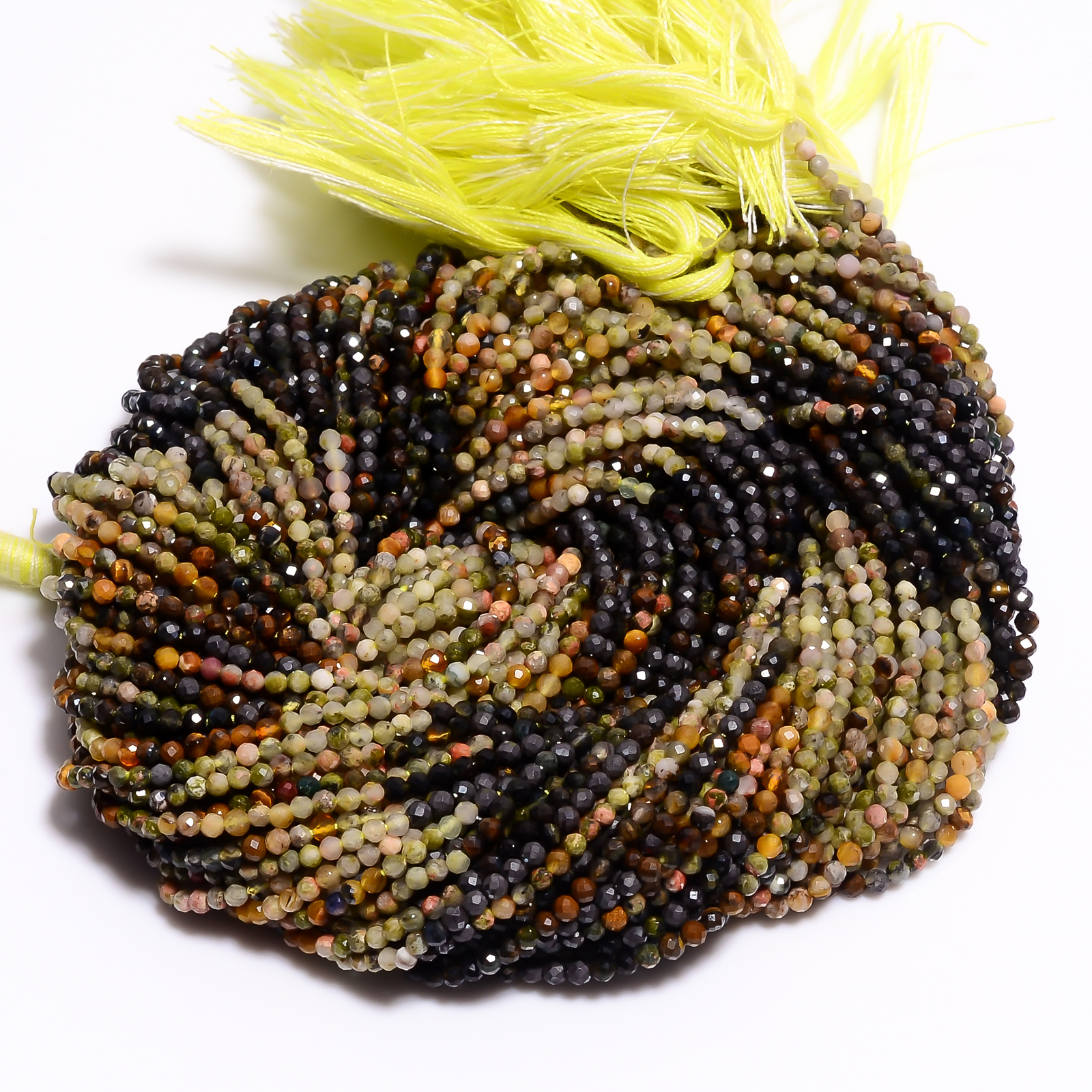 Multi Semi Natural Gemstone Round Israel Cut Beads 2.5 mm Strand 13″ GB-212