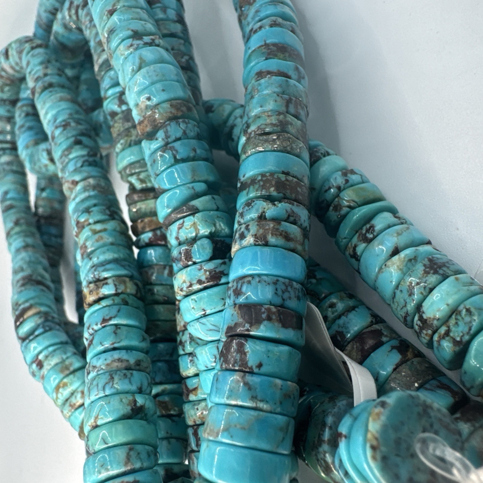 10mm Kingman Blue Turquoise Rondelle Heishi Disc Glossy Stone Beads Strand 15in