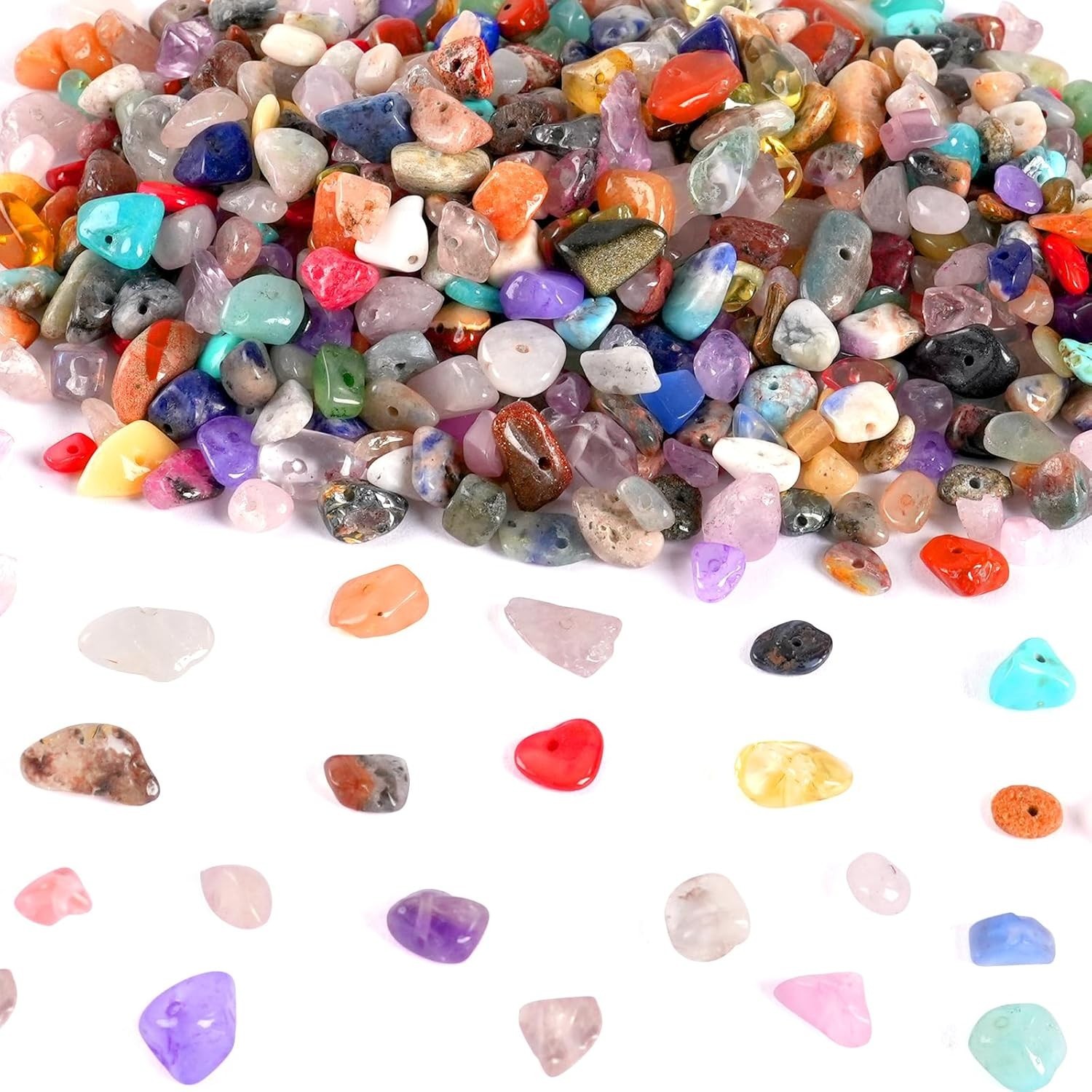 500pcs Natural Chip Stone Beads – Multicolor Gemstones for DIY Jewelry & Crafts