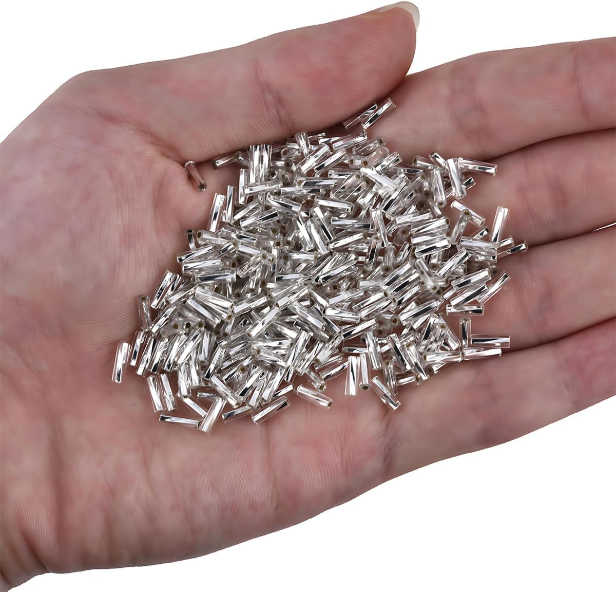 1050Pcs 2X7Mm Silver Glass Bugle Beads Tube Twisted Seed Beads for Earring Brace
