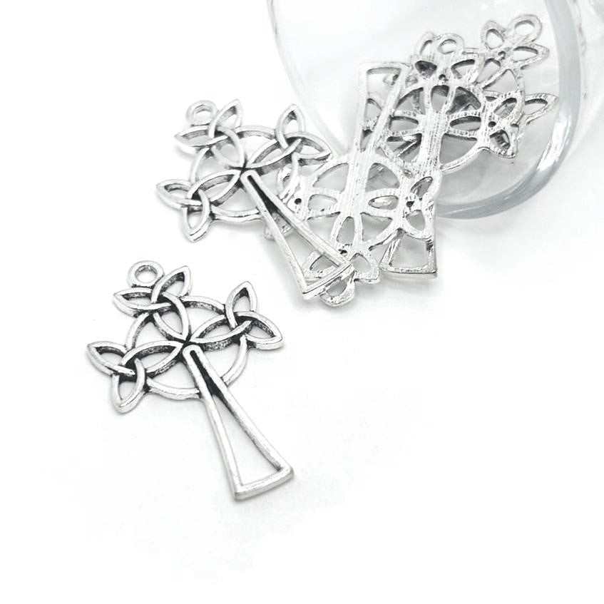Antique Silver Celtic Cross Pendants, 39x24mm – US Seller