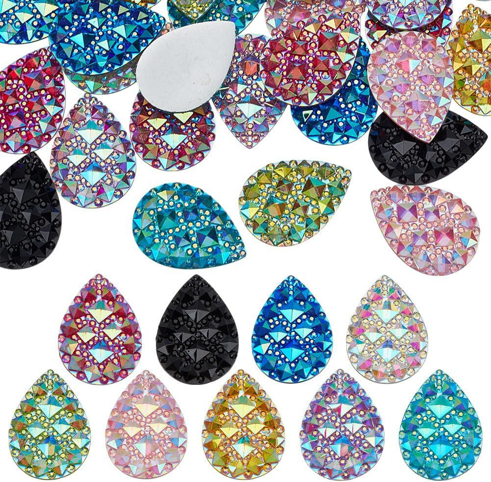36 Pcs 9 Colors Teardrop Resin Flatback Cabochons 1X0.7Inch Colorful Teardrop Ge