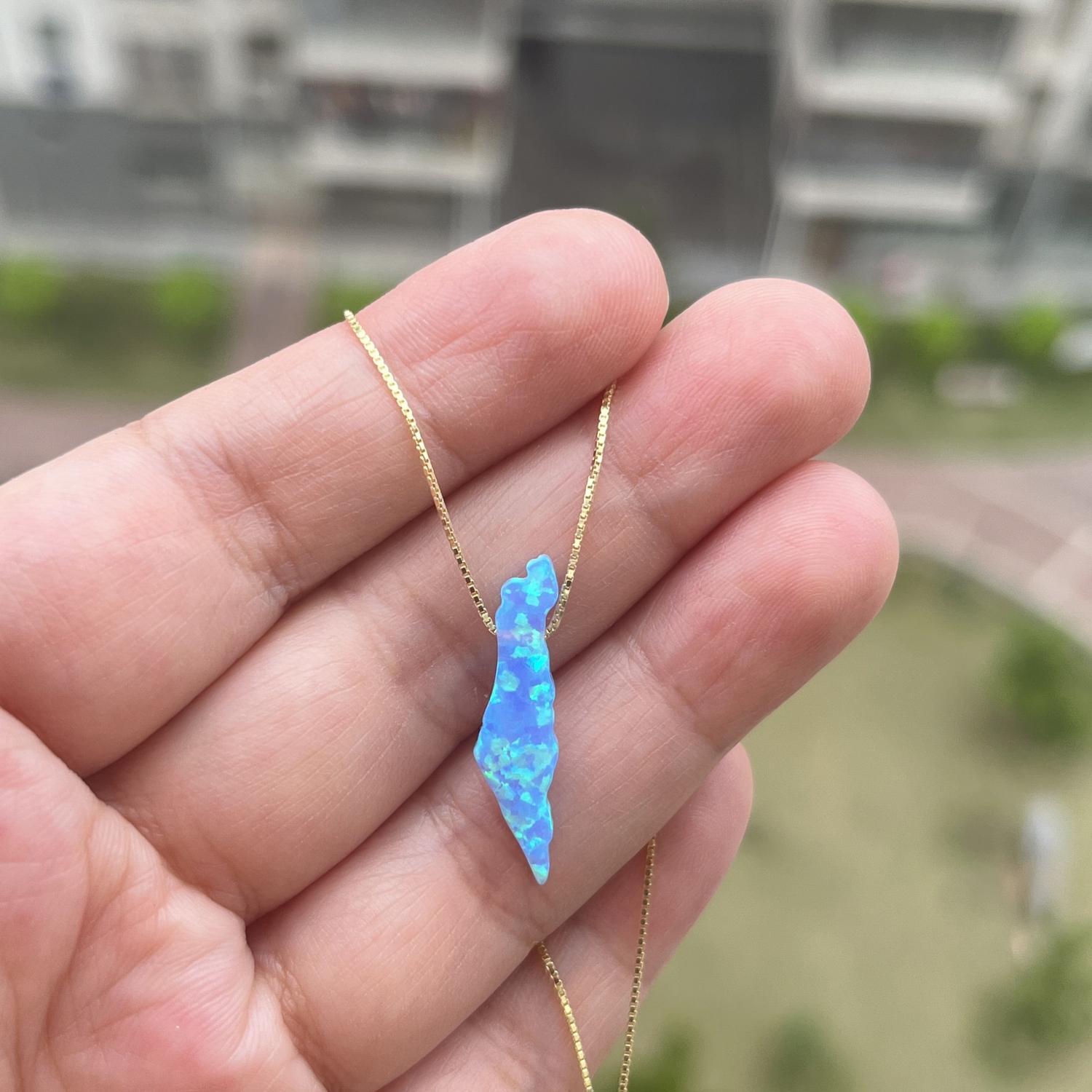 1pc Neck chain Israel Map high Quality White and Light Blue Synthetic Opal