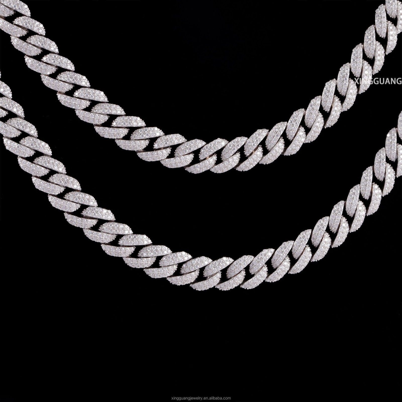 925 Solid Silver Miami Cuban Chain Moissanite Diamond Necklace 6-13 mm Width