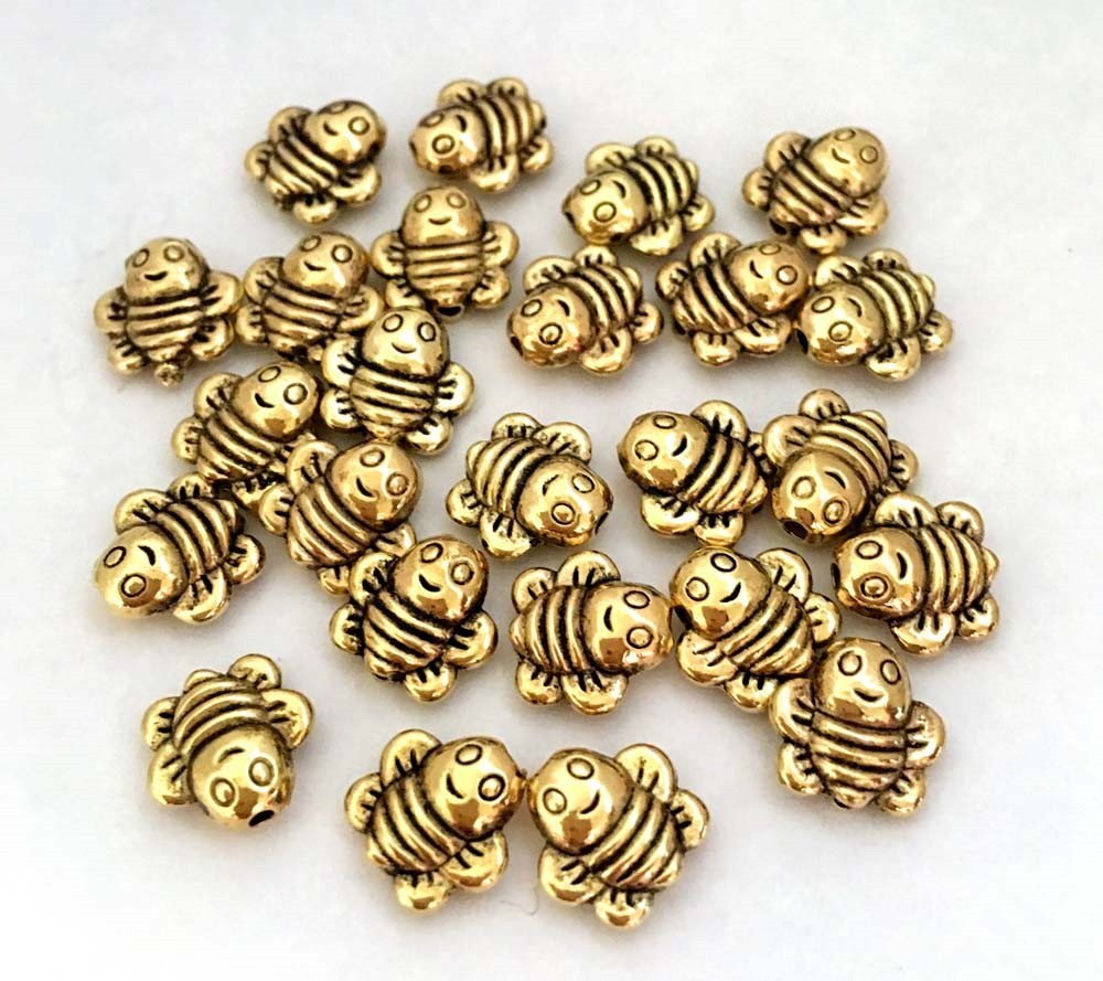 20 Antique Gold Pewter Honey Bee Happy Face Beads 8mm