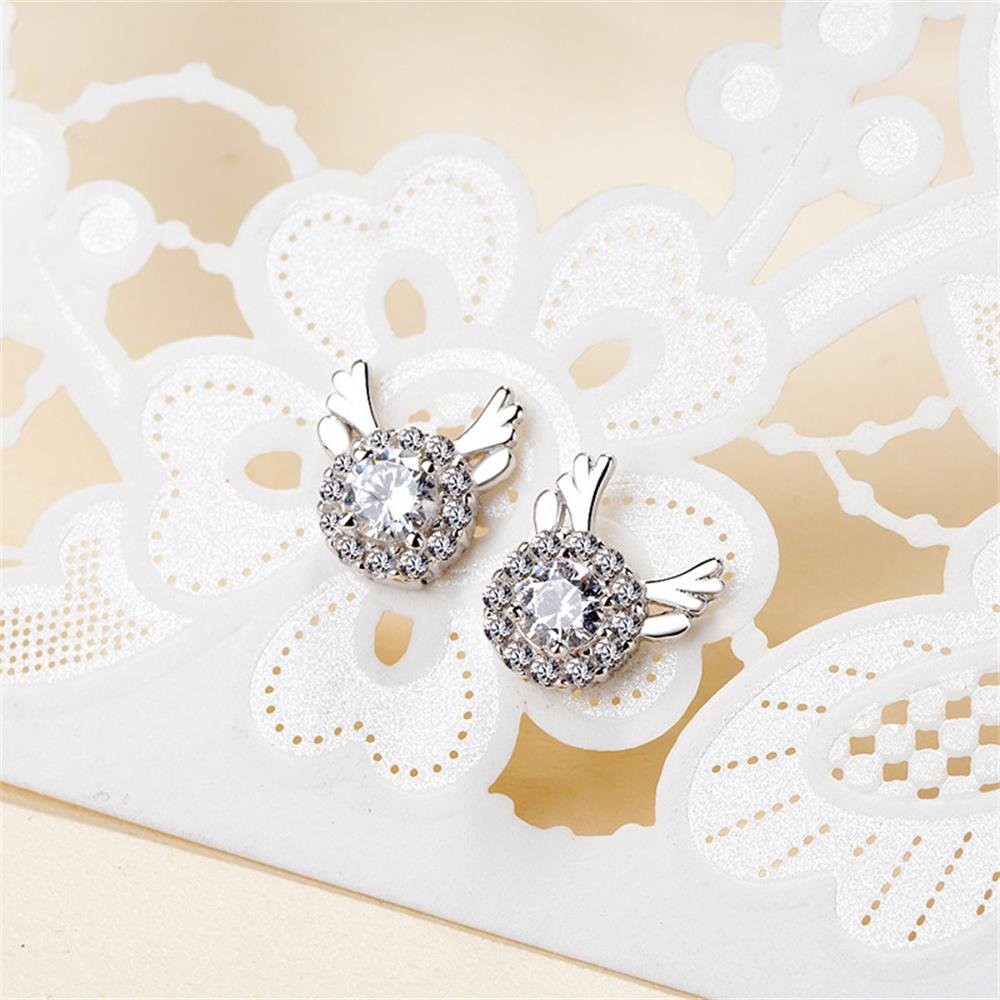 Platinum Gold-Plated S999 Sterling Silver Halo CZ Cute Antler Stud Earring for W