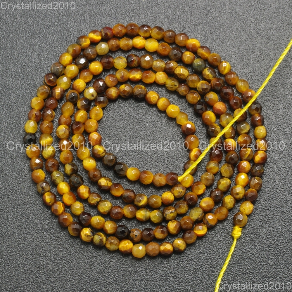 Natural Tiger’s Eye Gemstone Faceted Round Beads 2mm 4mm 6mm 8mm 10mm 12mm 15″