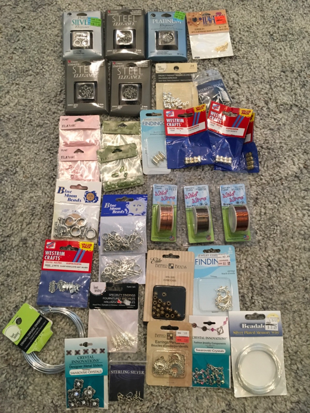 lot of miscellaneous jewlery making supplies wire, toggles, head pins, spacers