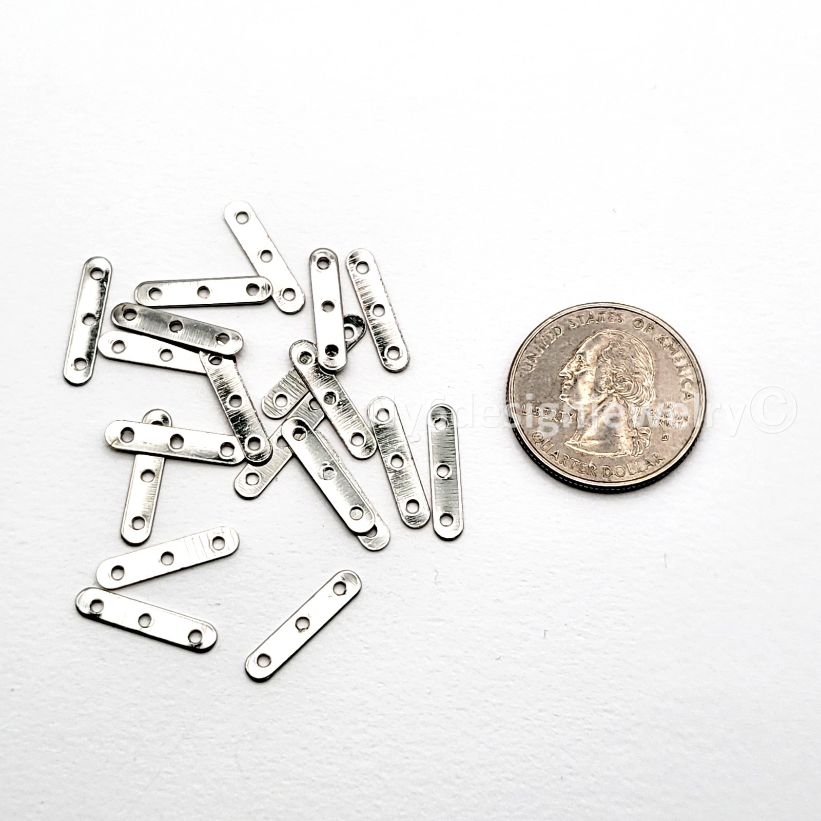 20pcs Pewter Bar Metal Beads 3-Hole Smooth Spacer Beads Silver Color 17x3mm