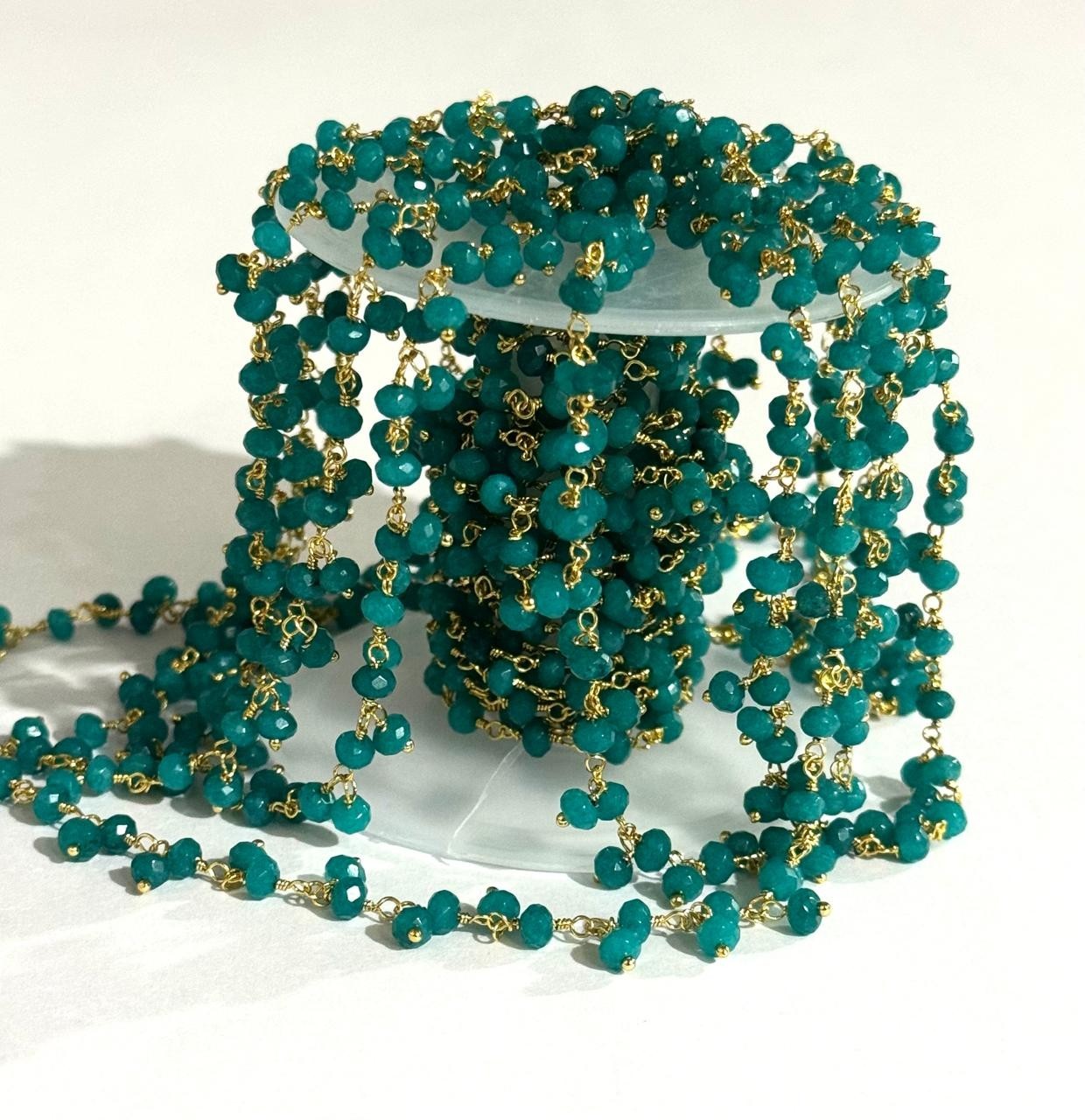 4mm Amazonite jade Beads Cluster Chain Gold Plated Rosary Chain Jewelry Making