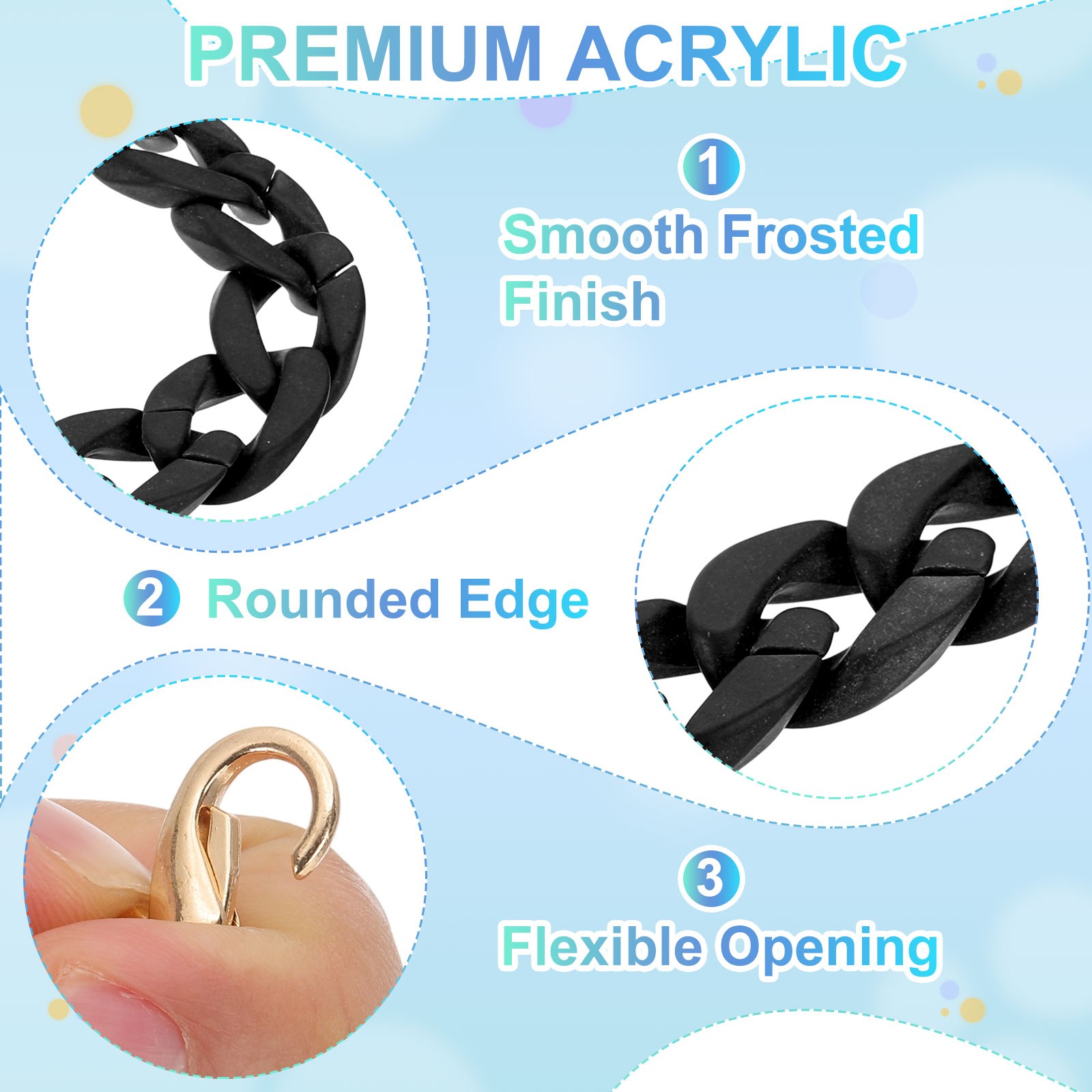 Acrylic Purse Chain 60cm Acrylic Chain Linking Rings Matte Black