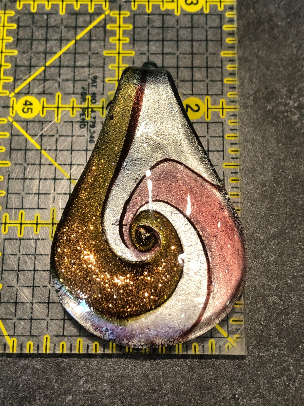 Pendant Artisan Hand Made Glass Spoon Style in Swirled Pink Silver & Gold Colors