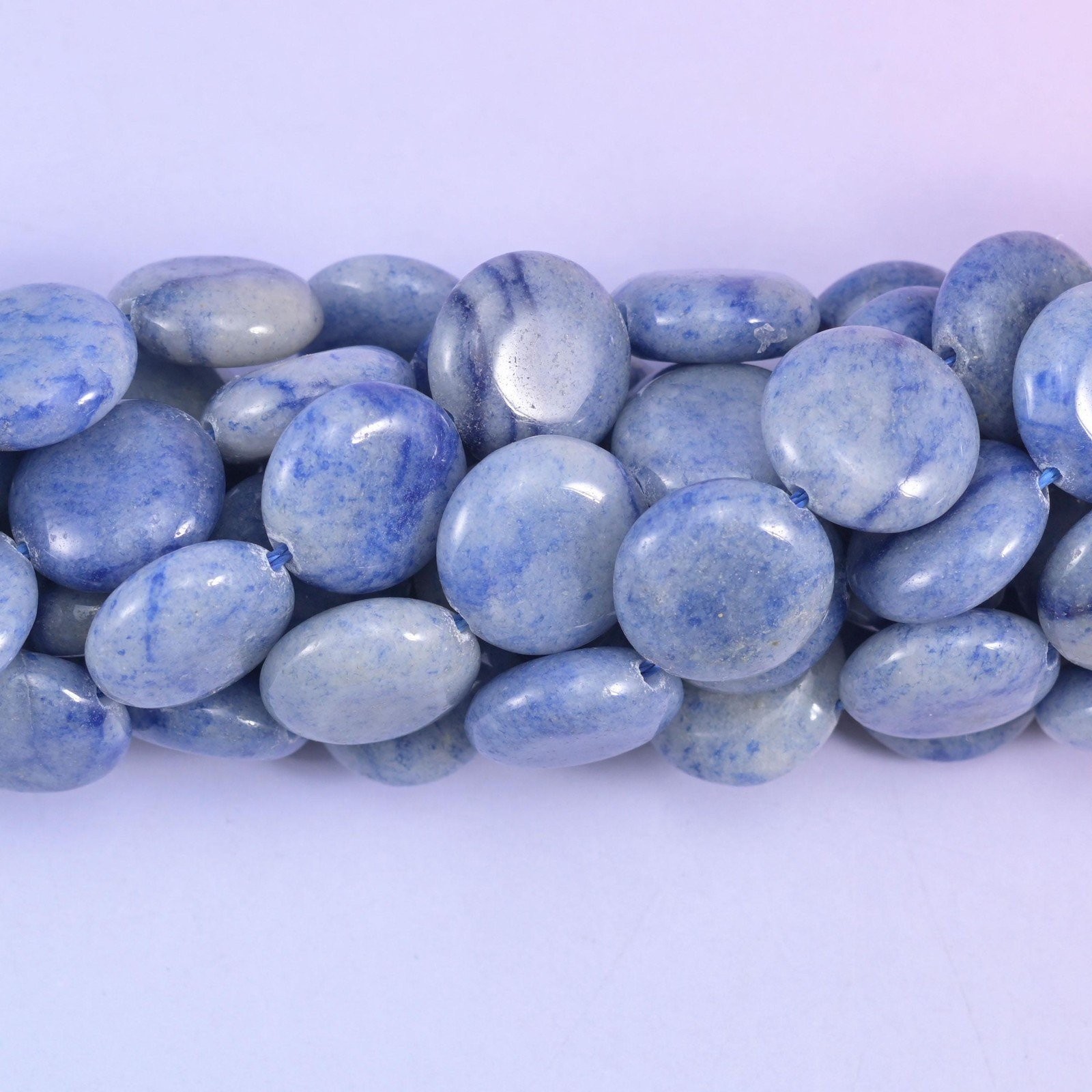 Blue Aventurine Smooth Coin Beads Size 15mm Jewelry Making 15 Inch Strand