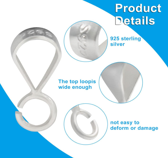 6Pcs 925 Sterling Silver Slider Pendant Clasp with Open Loop, Jewelry Bails for