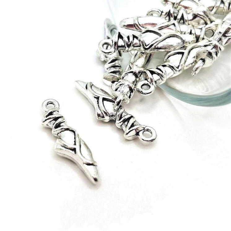Silver Ballet Slipper Charms, 23x7mm – US Seller