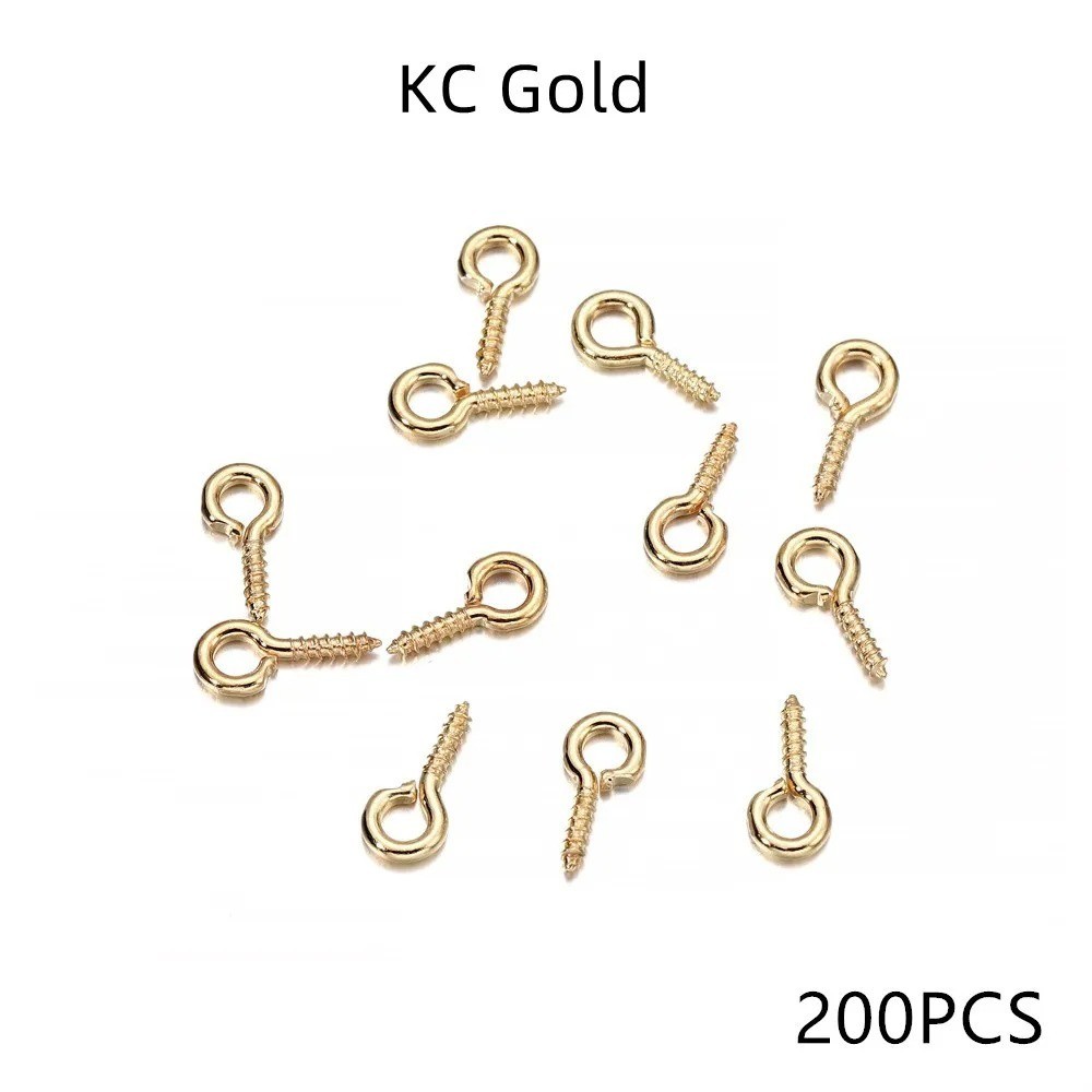 100-200Pcs Small Mini Screw Eye Pins Screw Eyelets Hooks Gold Jewelry Making DIY