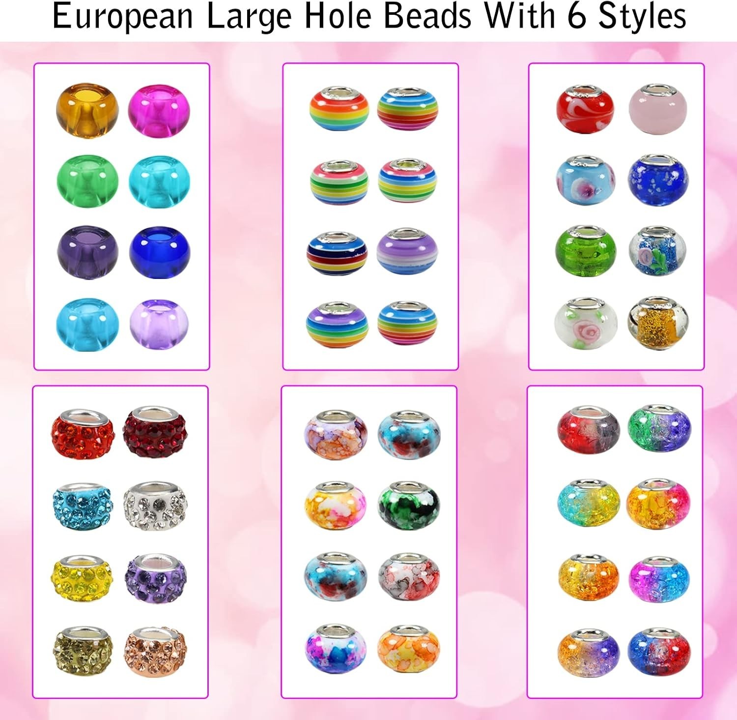 150 Pcs Glass European Lampwork Beads Large Holes for Jewelry Making Bracelet