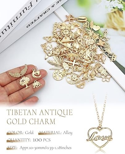 100 Pcs Wholesale Bulk Lots Jewelry Making Charms, Mixed Golden KC Gold Alloy Ch