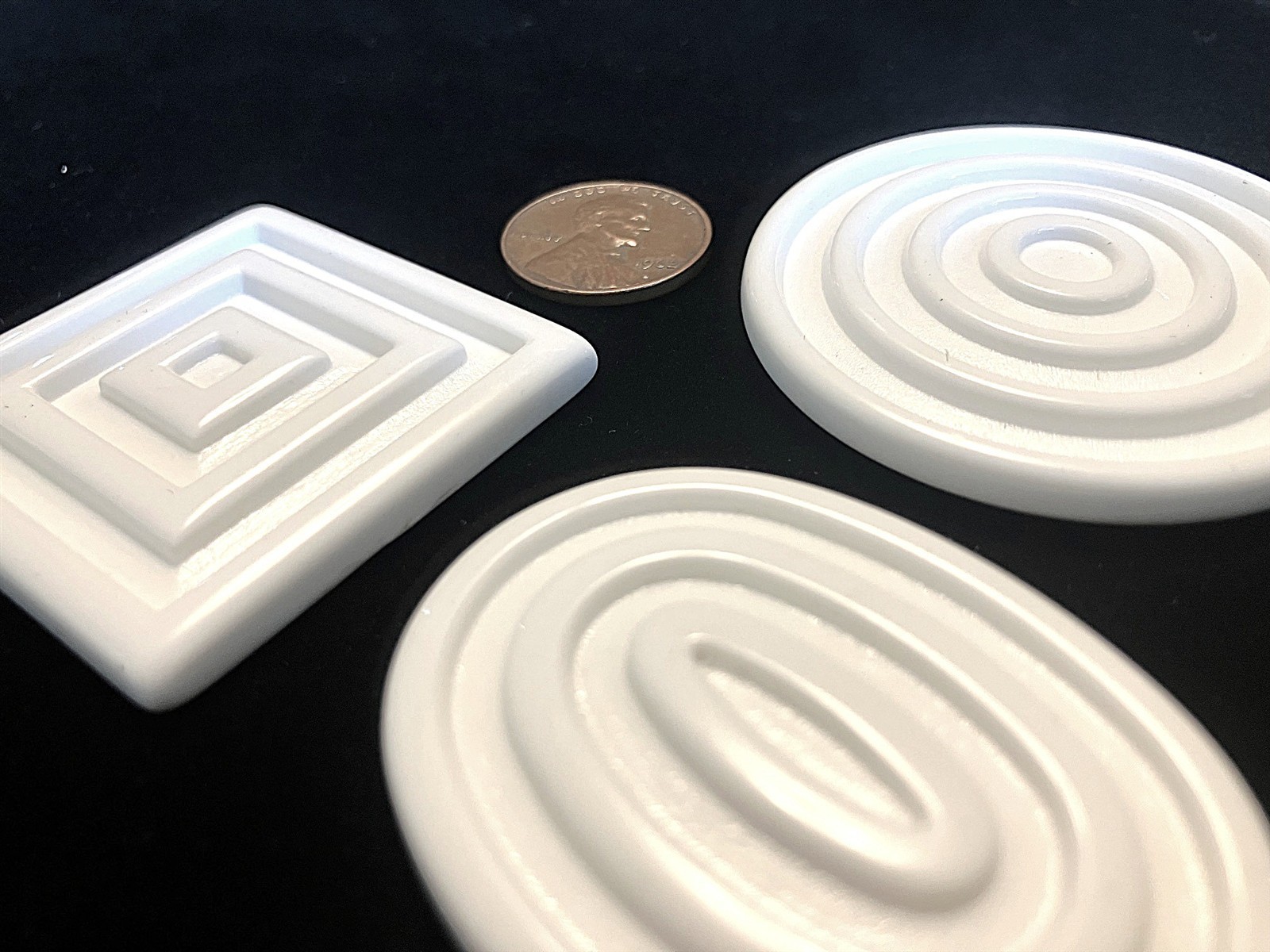 24 VINTAGE JAPAN WHITE 59mm. ROUND DIMPLE DECO CABOCHONS g198