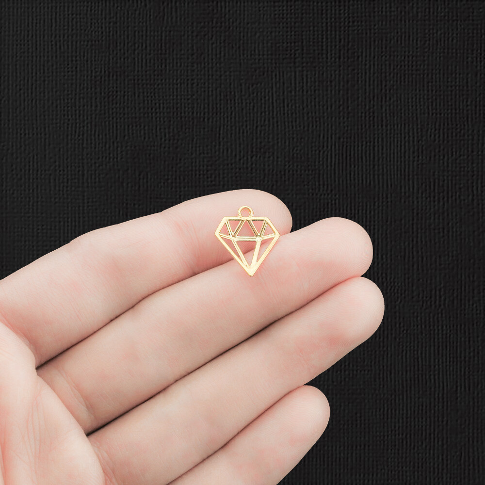 10 Diamond Charms Gold Tone Geometric Outline- GC429