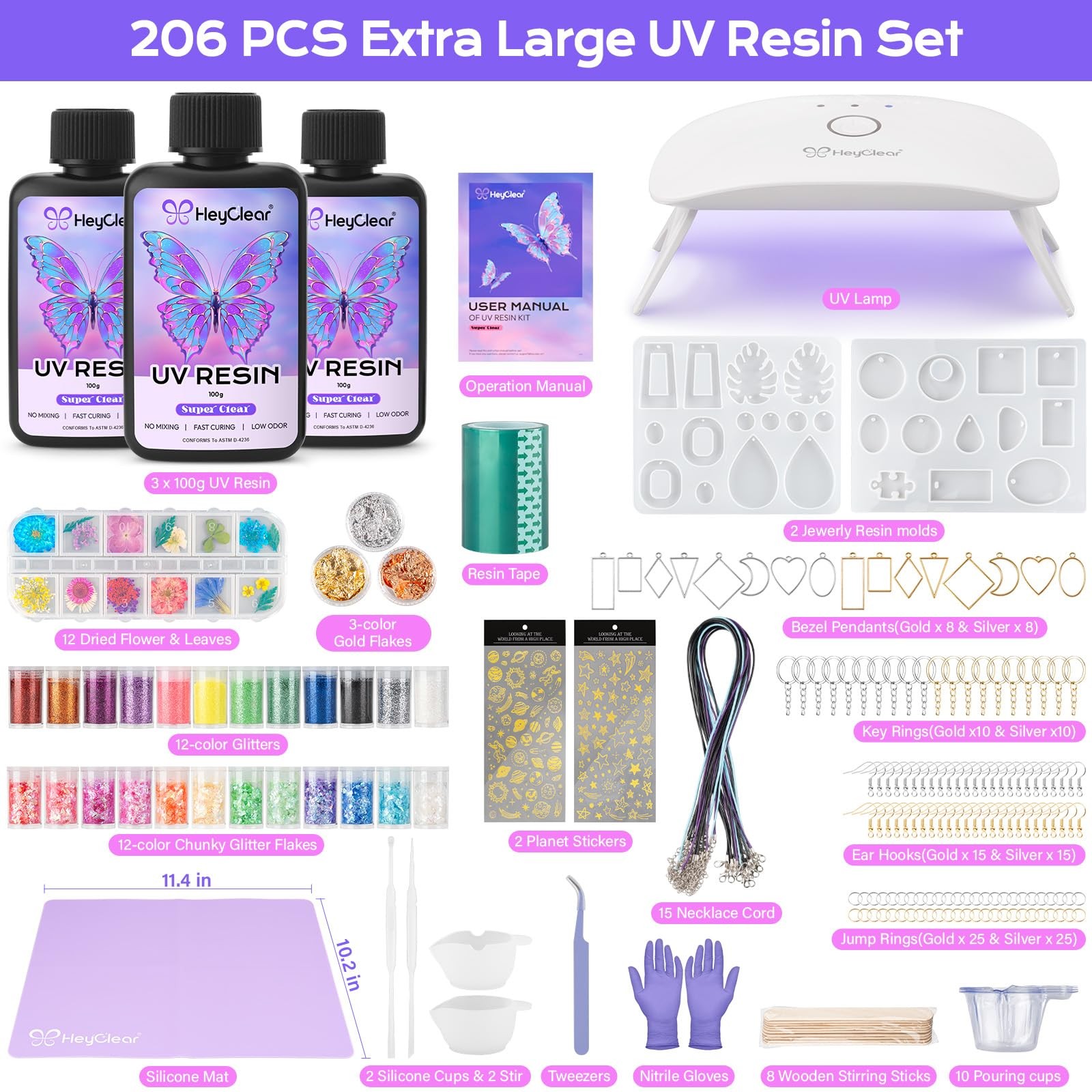 HeyClear UV Resin Kit with Molds and UV Light for Jewelry Making -300g Super