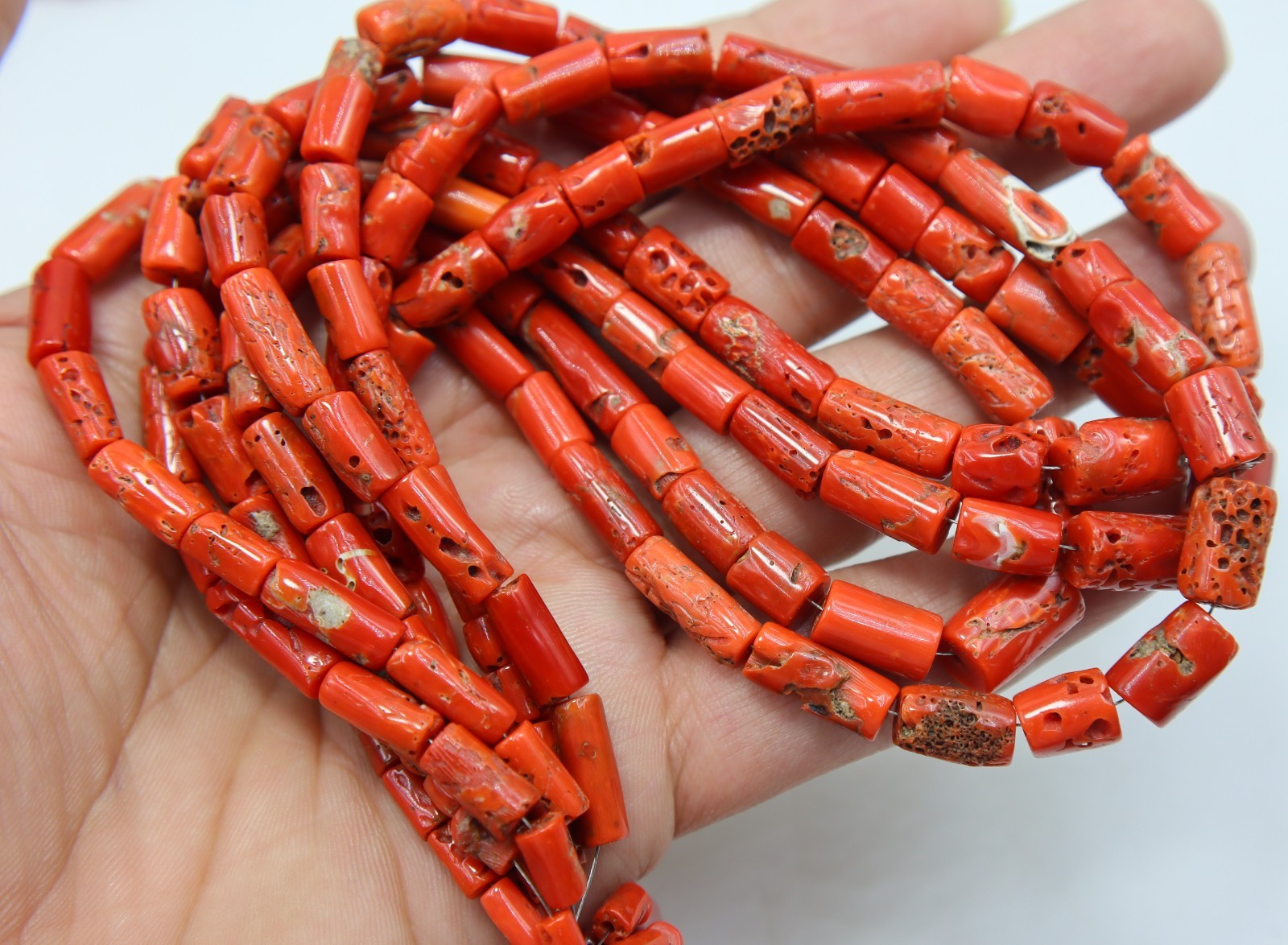 Italian Red Coral Smooth Beads Natural Coral Tube Gemstone Loose Jewelry Making