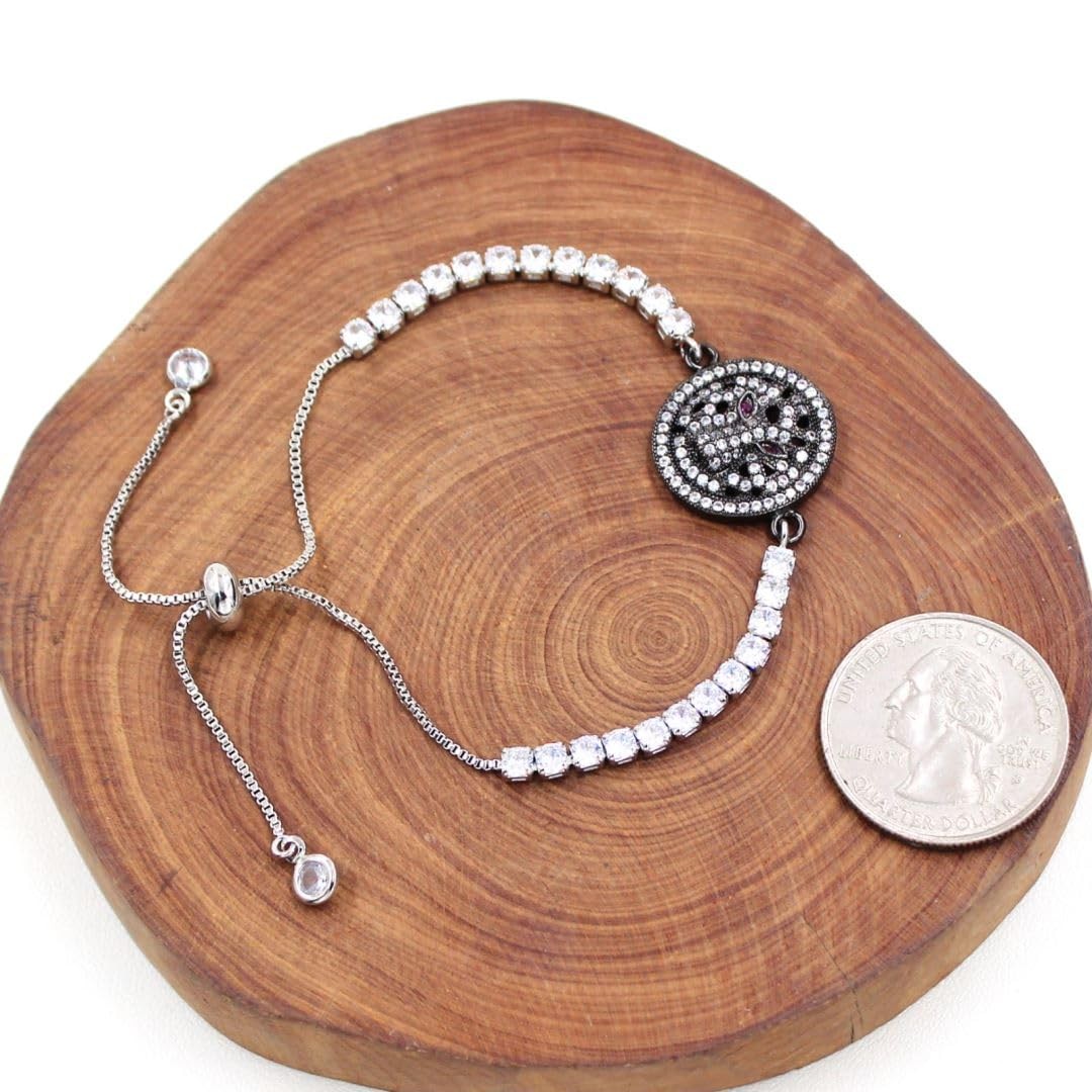 Platinum Plated 3mm Tennis Bracelet with Leopard Head Aninal Charms Bracelets Be