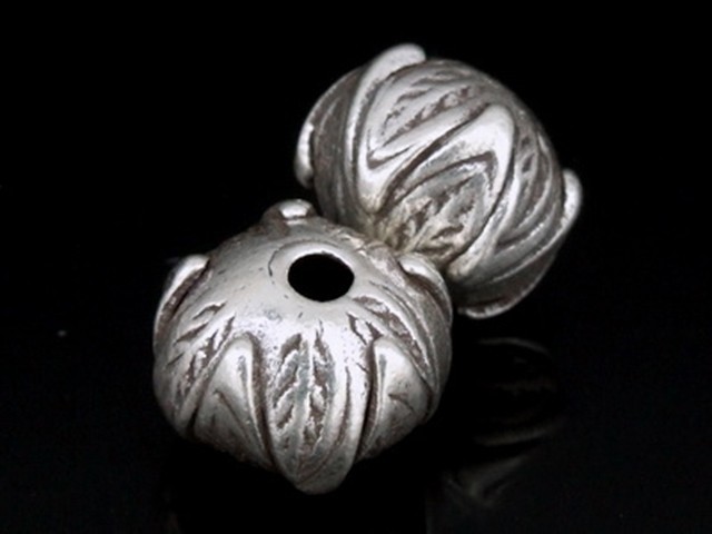 Silver beads Karen hill tribe handmade silver Leaf print Lotus bead