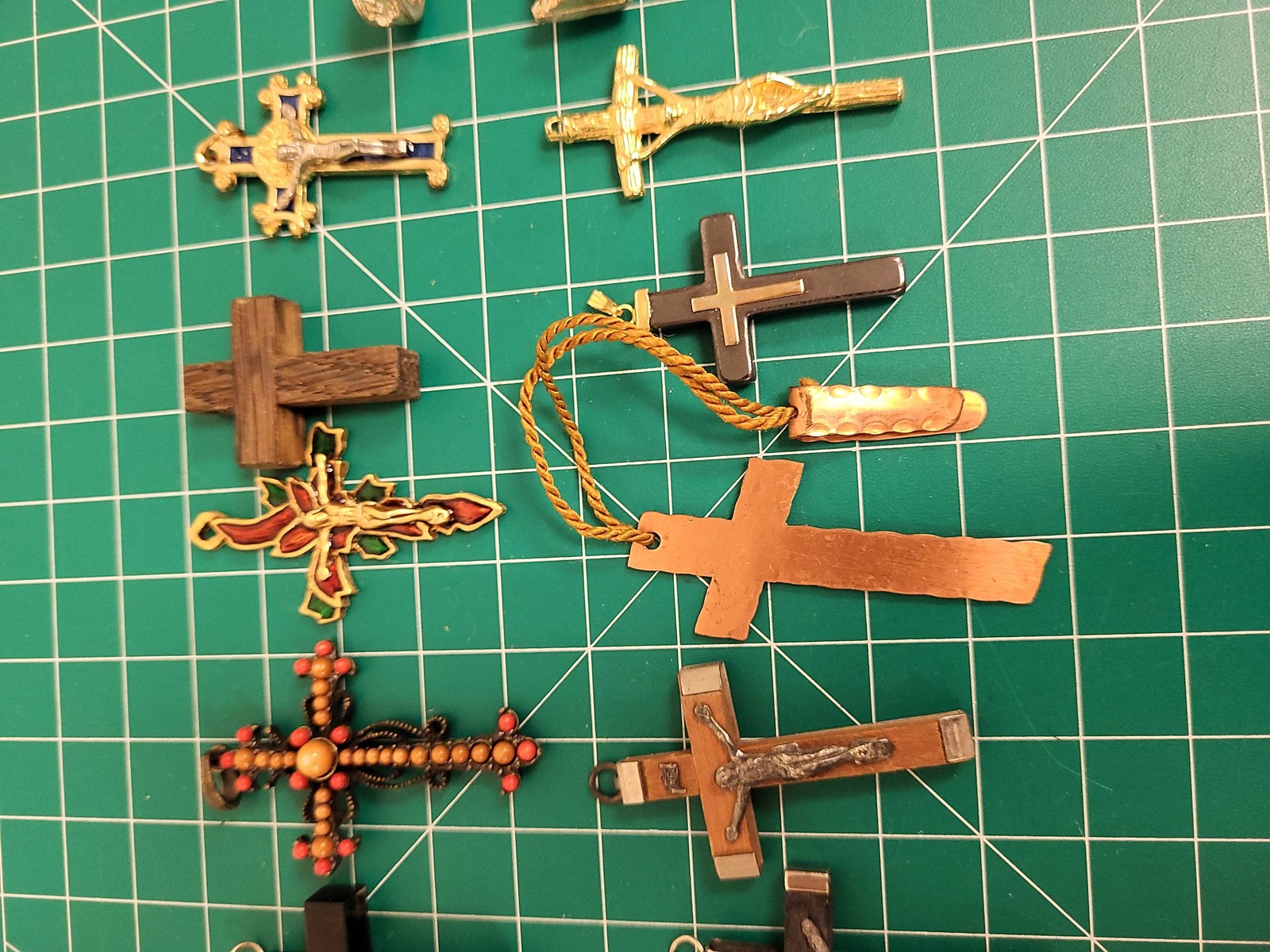 Cross Pendants Lot 14 Mixed Materials Wood Metal Religious Jewelry Making