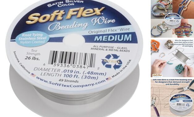 Soft Flex 49 Strand Beading Wire – Medium 0.19 Diameter – 100 Feet Satin Silver