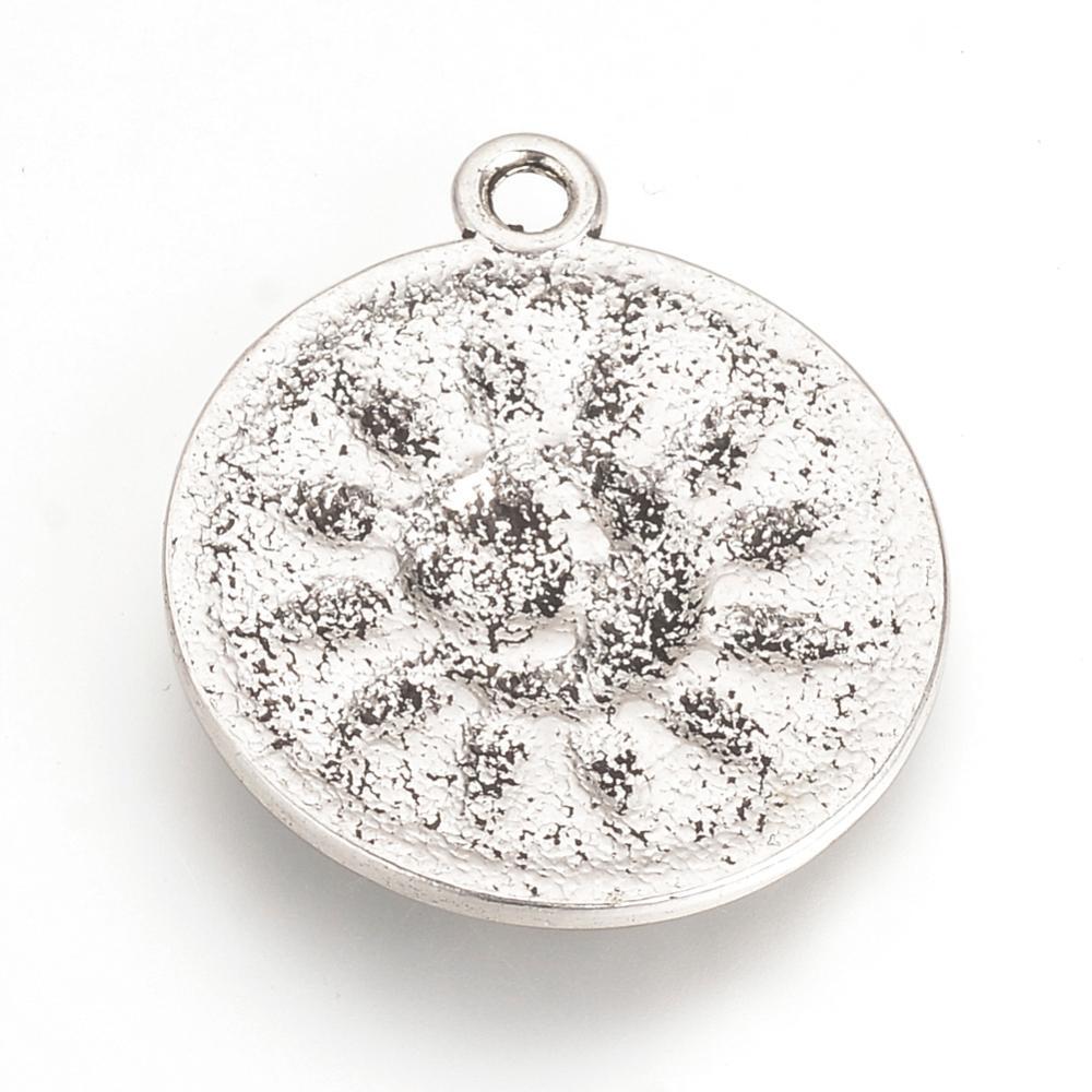 2 Large Sun Pendants Antiqued Silver Sun and Moon Celestial Zodiac Charms 29mm