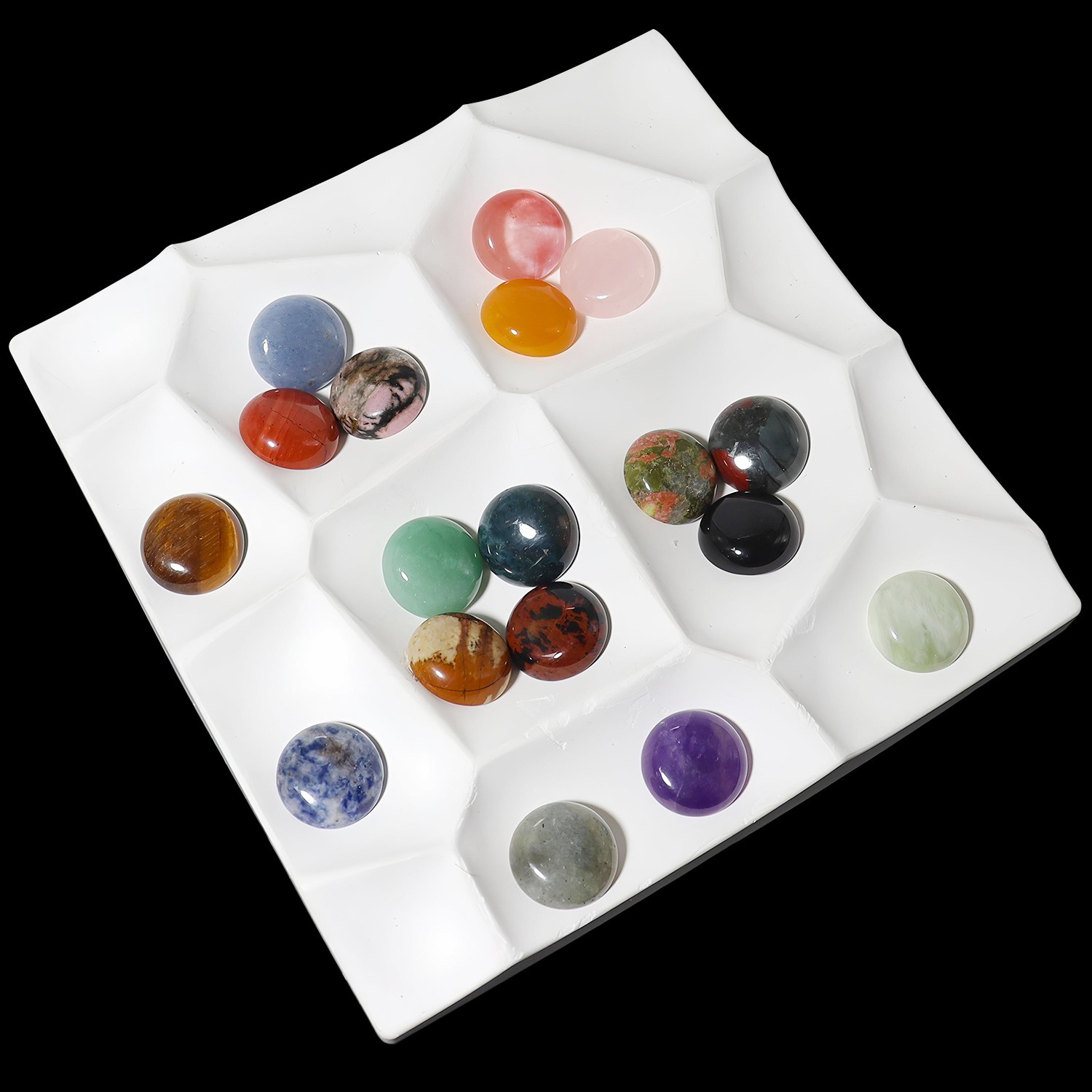 16/18/20mm Natural Stone Round Ring Face Stone Cabochon Gemstone Mix 30pcs