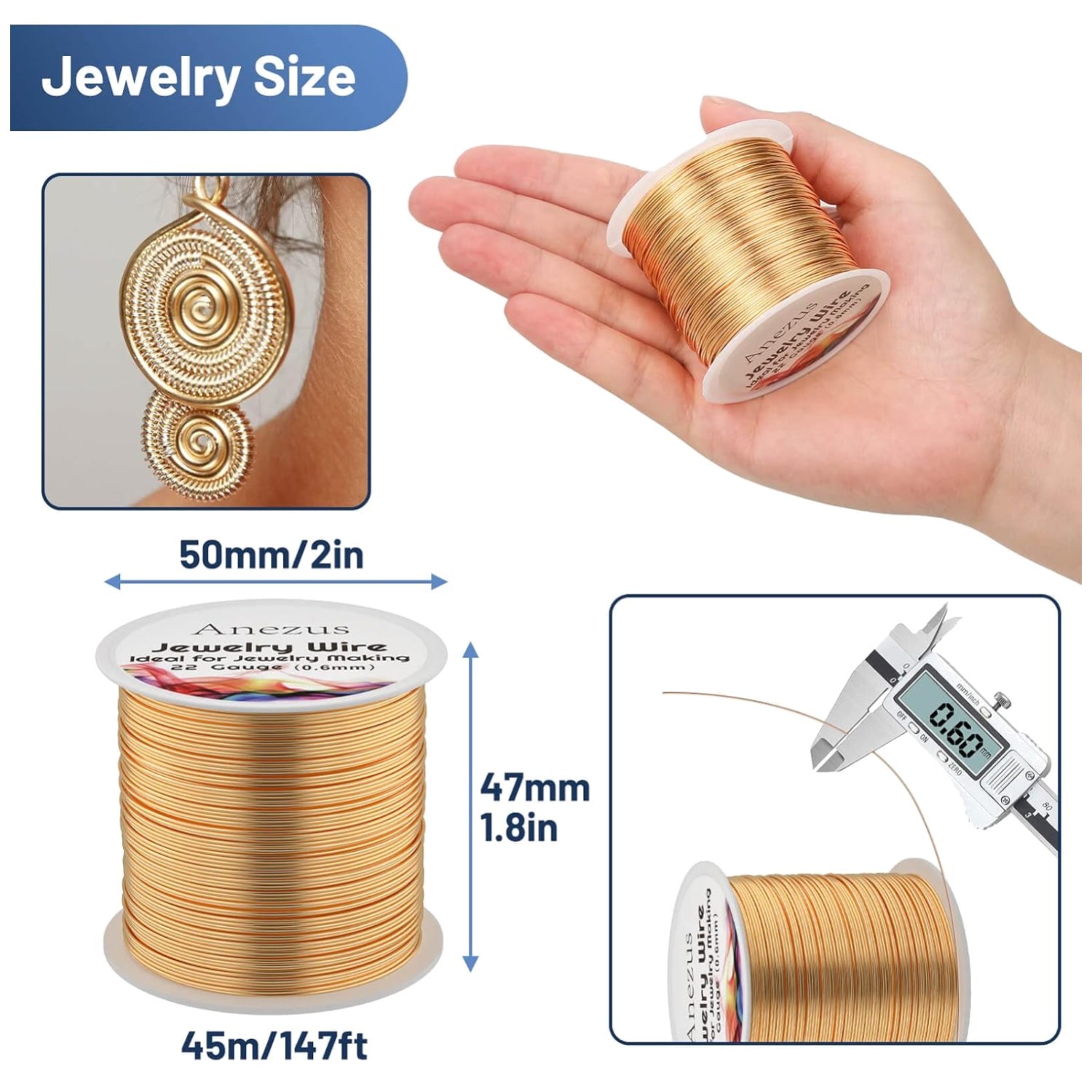 KC Gold 22 Gauge Jewelry Wire, Tarnish Resistant – 49 Yards