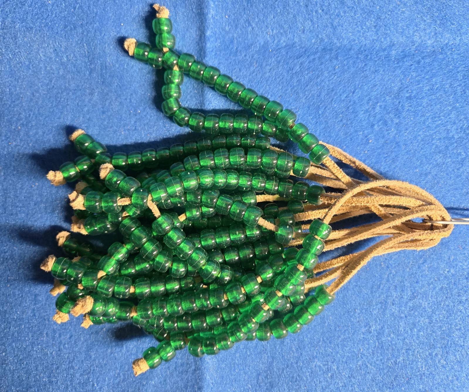 Worry Beads, Leather cord, Hand Made, Bracelets, Pony Beads, Winter Green 5mm
